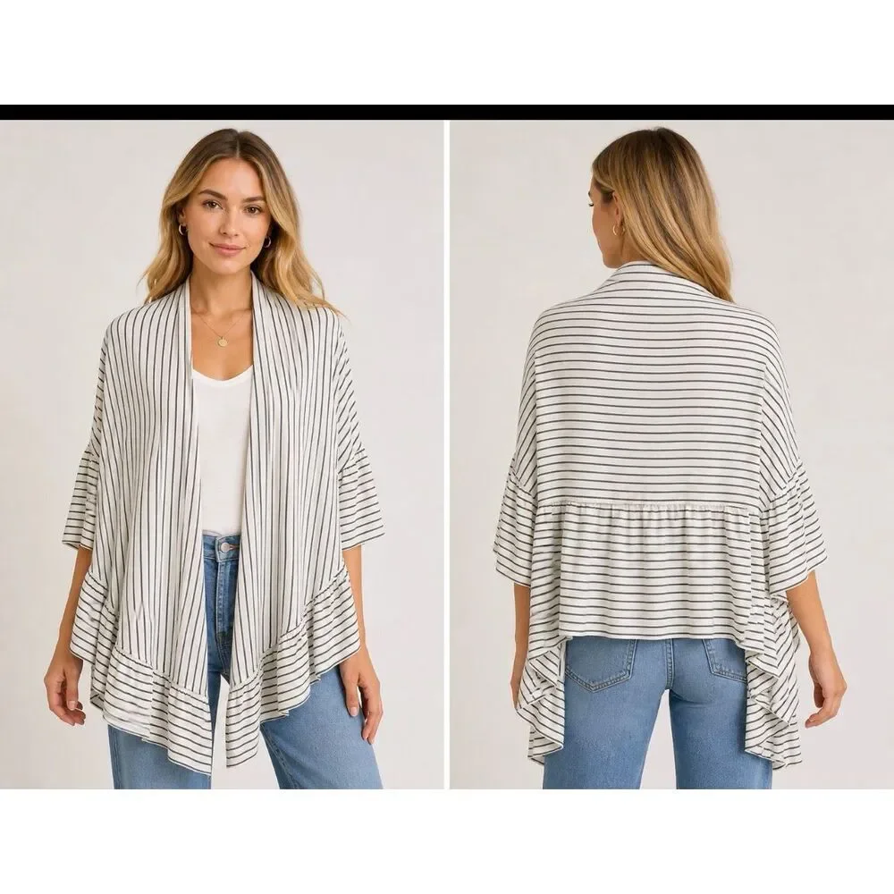 Tuckernuck Striped Kimono Shawl Cape Wrap Ruffle Hem Small